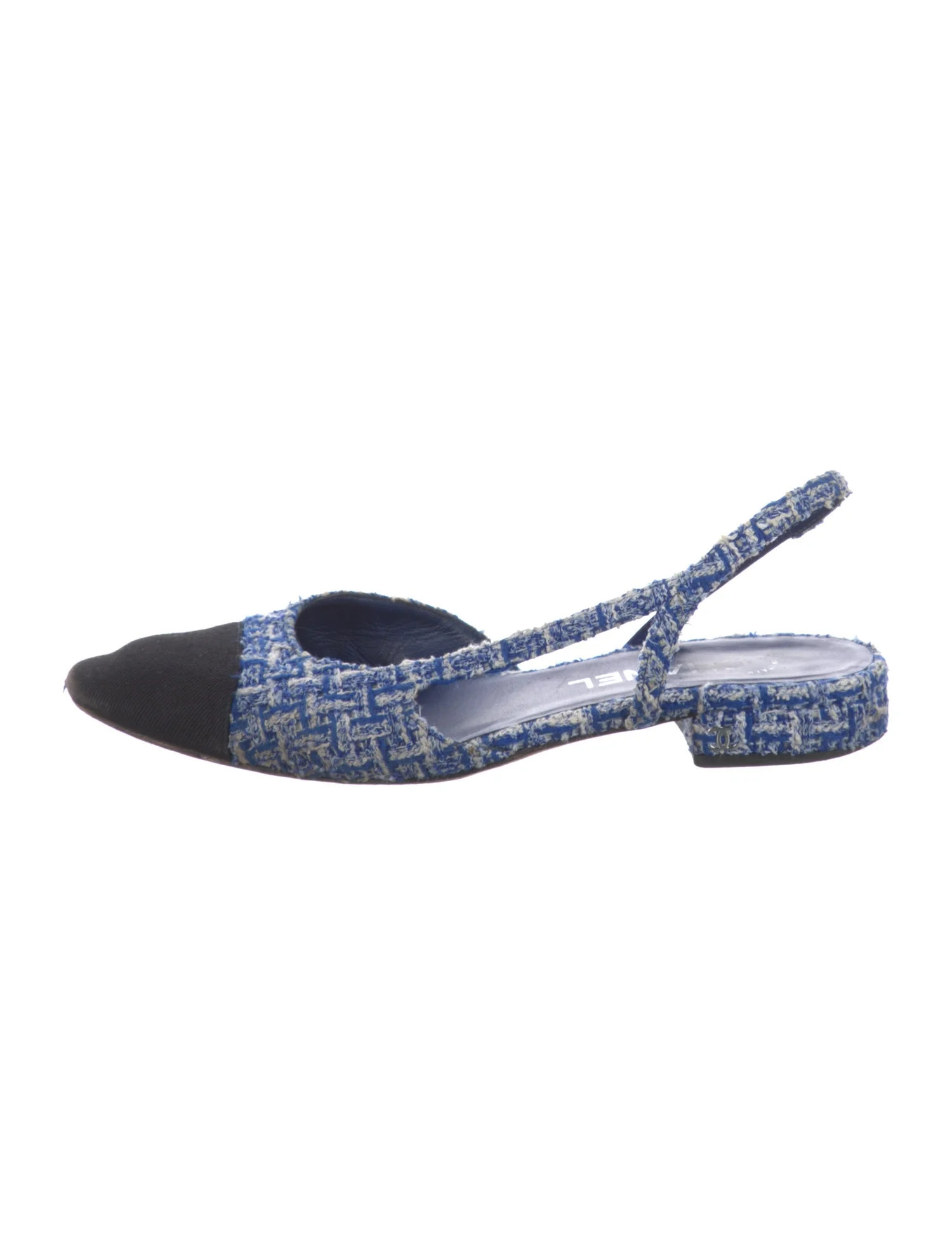 Chanel Interlocking CC Logo Tweed Slingback Flats | The RealReal