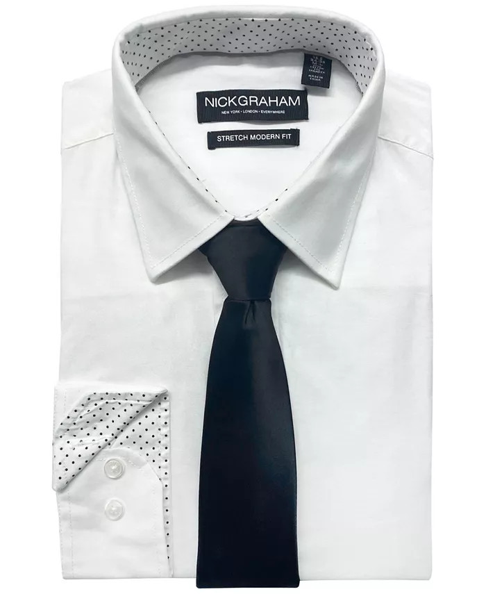 Men's Modern-Fit Stretch Dress Shirt & Tonal Plaid Tie Set | Macy's