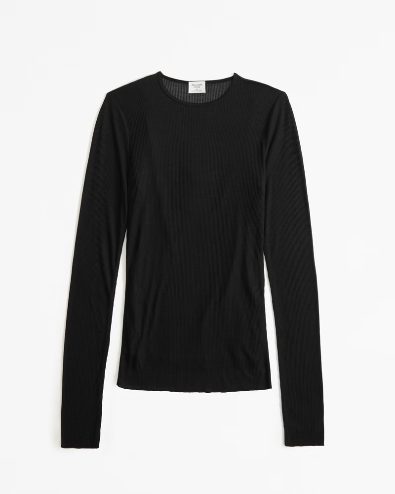 Long-Sleeve Sheer Rib Crew Top | Abercrombie & Fitch (US)