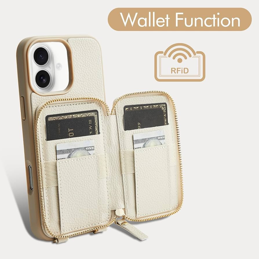 ZVE for iPhone 16 Case Wallet, RFID Blocking Leather Case with Card Holder, Crossbody Wrist Strap... | Amazon (CA)
