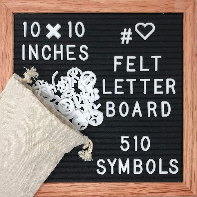 Black Felt Letter Board 10x10 inches - 510 Letters and Storage Bag Included - Solid Oak Frame - C... | Amazon (US)