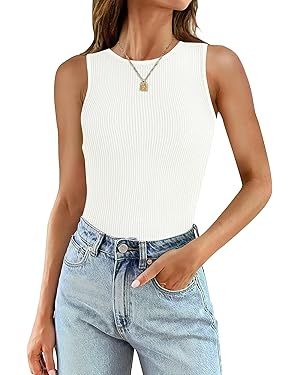 SAMPEEL Ribbed Tank top for Women Trendy Crewneck Sleeveless Tops | Amazon (US)