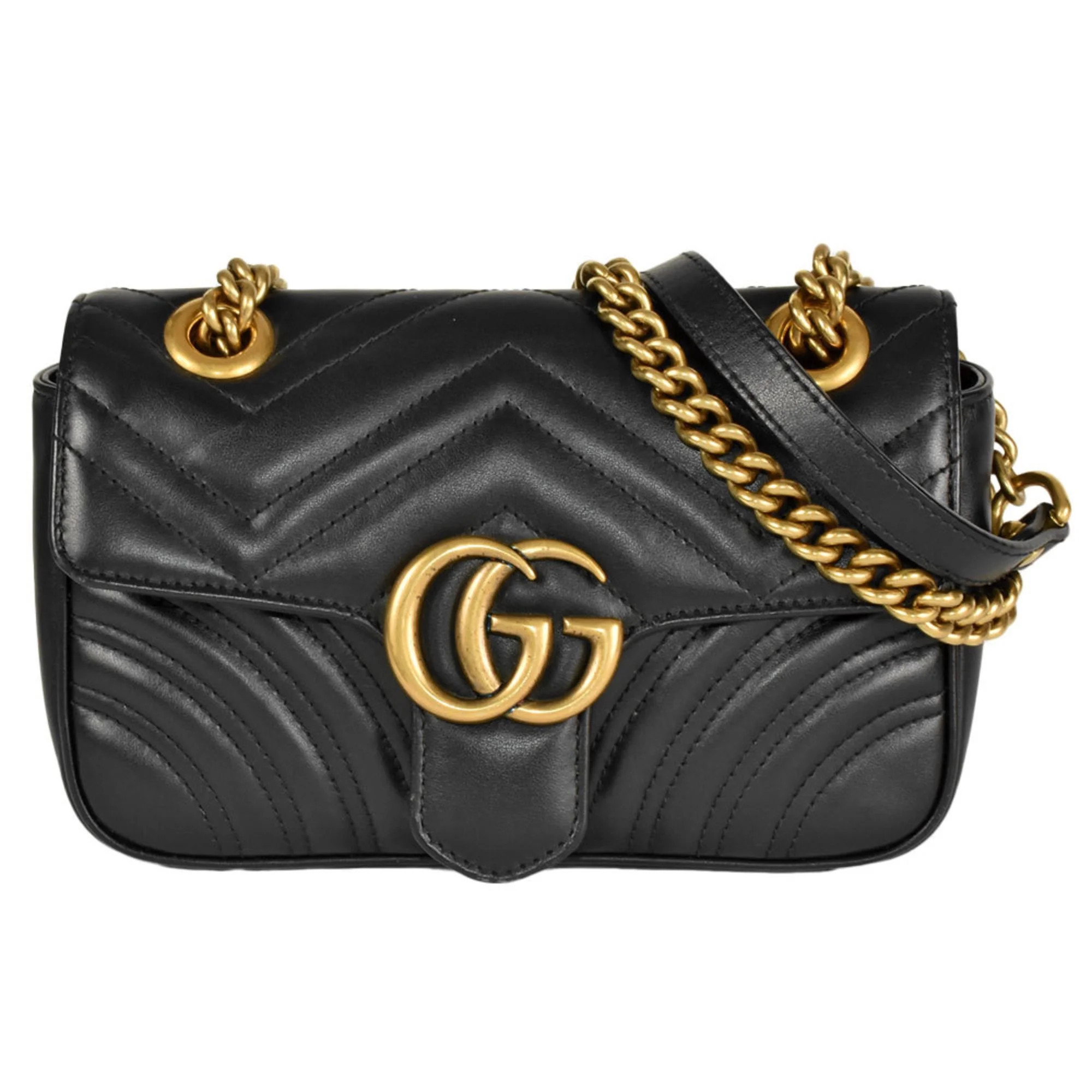 Gucci Pre-Owned GUCCI GG Marmont Quilted Bag Shoulder Leather 446744 Black Women's (Good) (No rat... | Walmart (US)