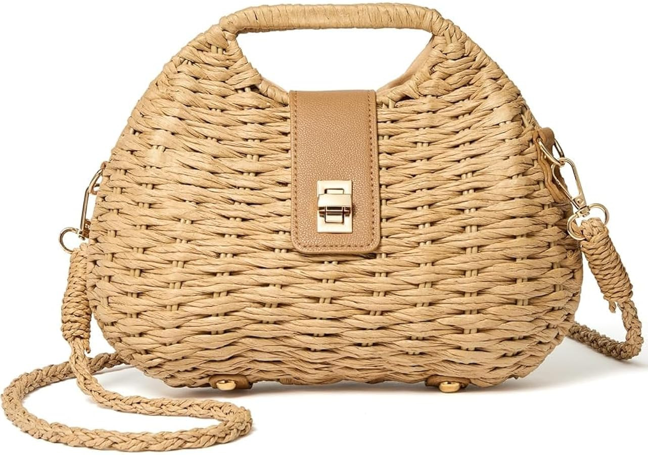 Straw Beach Bag for Women Woven Crossbody Shoulder Bags Top Handle Satchel Handbag Handmade Purse... | Amazon (US)