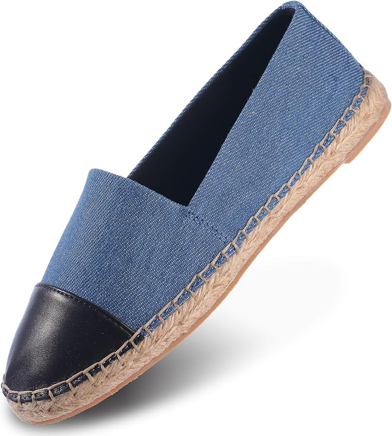 Womens Espadrille Flats Round Toe Slip on Comfortable Loafer Flats Classic Beige Canvas Flats Bre... | Amazon (US)