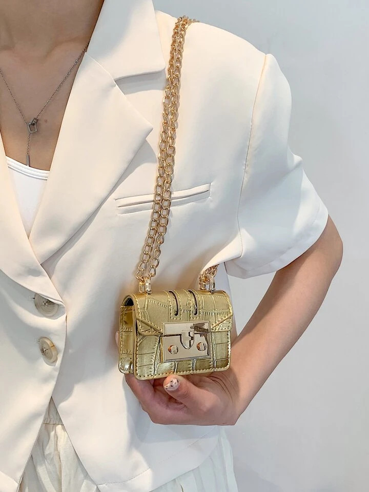 Minimalistic Mini Crocodile-Print Chain Shoulder Bag/Crossbody Bag | SHEIN