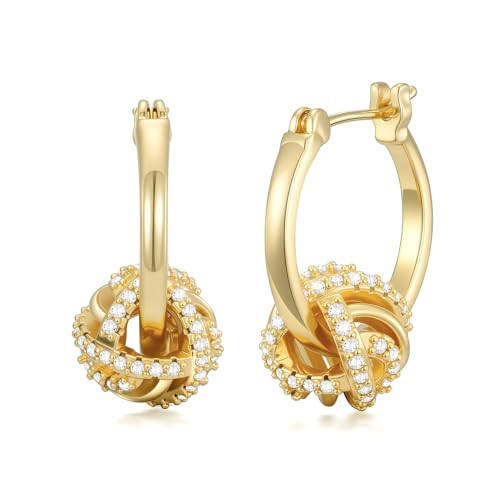 14K Gold Hoop Earrings for Women Gold Earrings for Women Gold Knot Earring for Womens Hoops Hypoallergenic Rotating Love Knot Design Dainty Dangle Drop Earring | Amazon (US)
