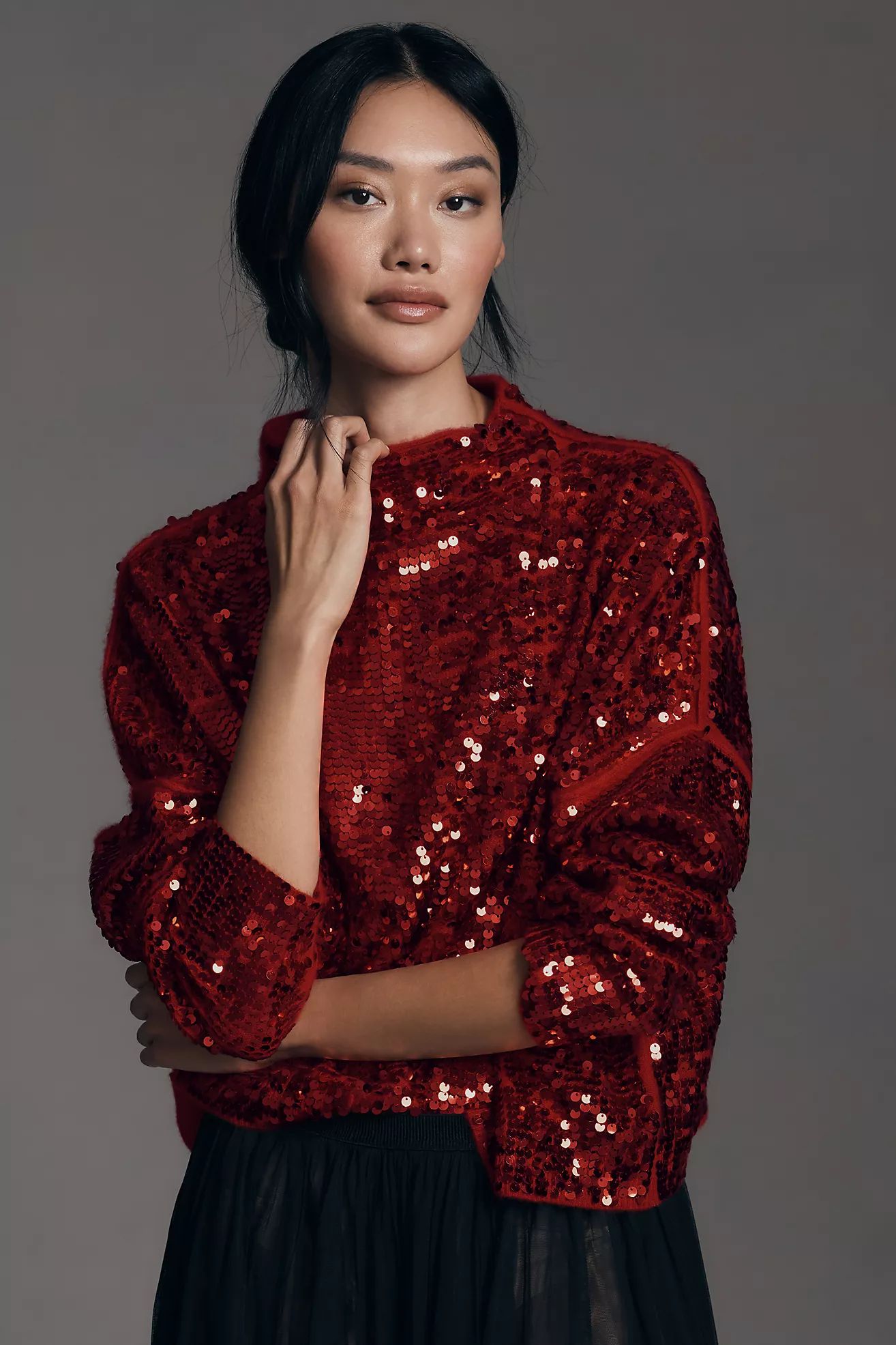 The Alani Cashmere Sequin Mock-Neck Jumper by Pilcro | Anthropologie (UK)