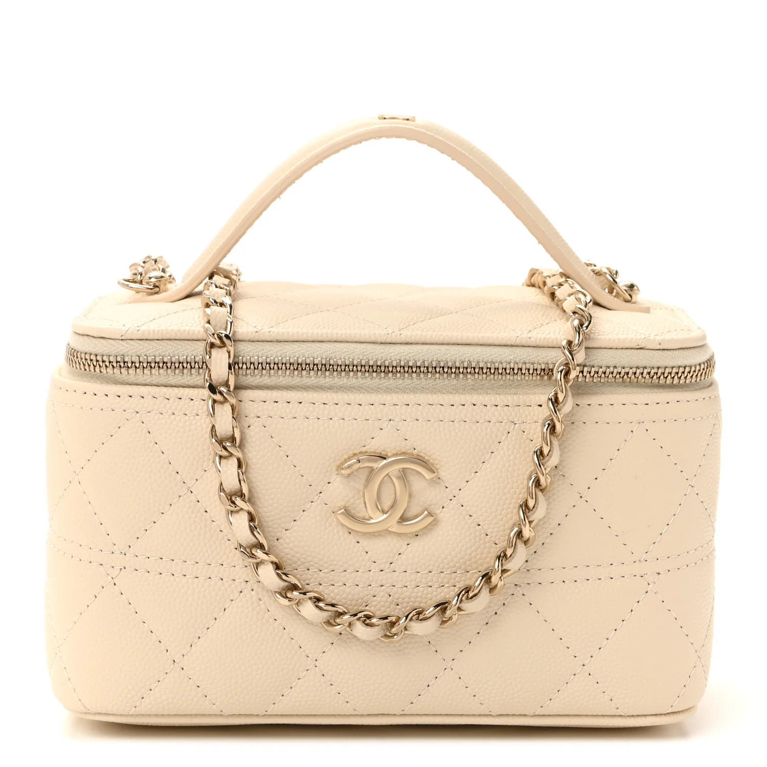 Caviar Quilted Trendy Handle Mini Vanity Ecru | FASHIONPHILE (US)