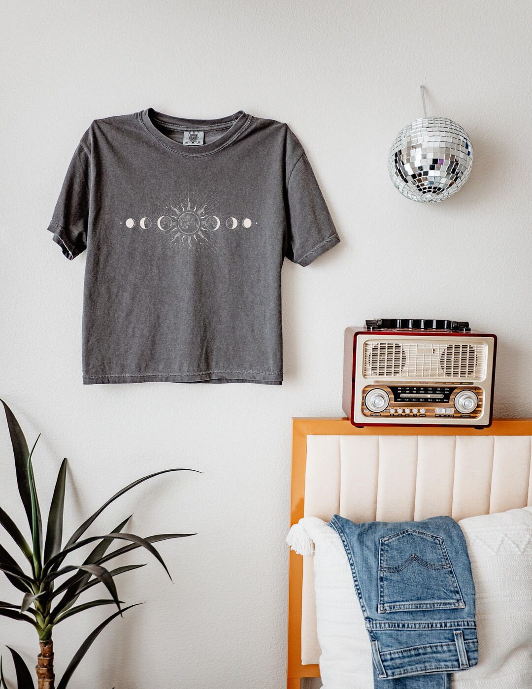 Celestial Comfort Colors® Cropped Tee, Moon Phase Crop Top, Boho Mystical Moon and Sun Outfit, S... | Etsy (US)