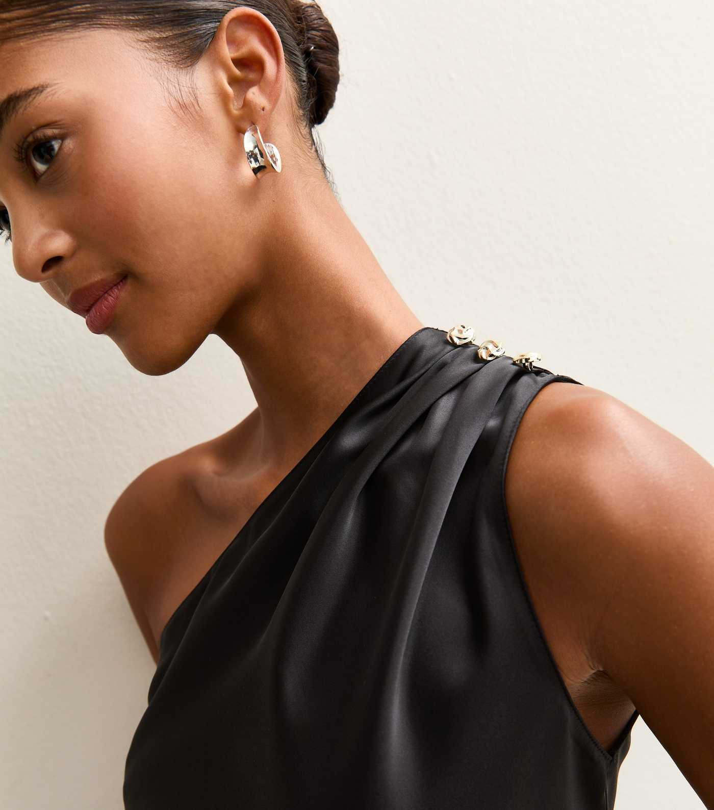 Black Satin One Shoulder Tie Waist Midi Dress | New Look | New Look (UK)