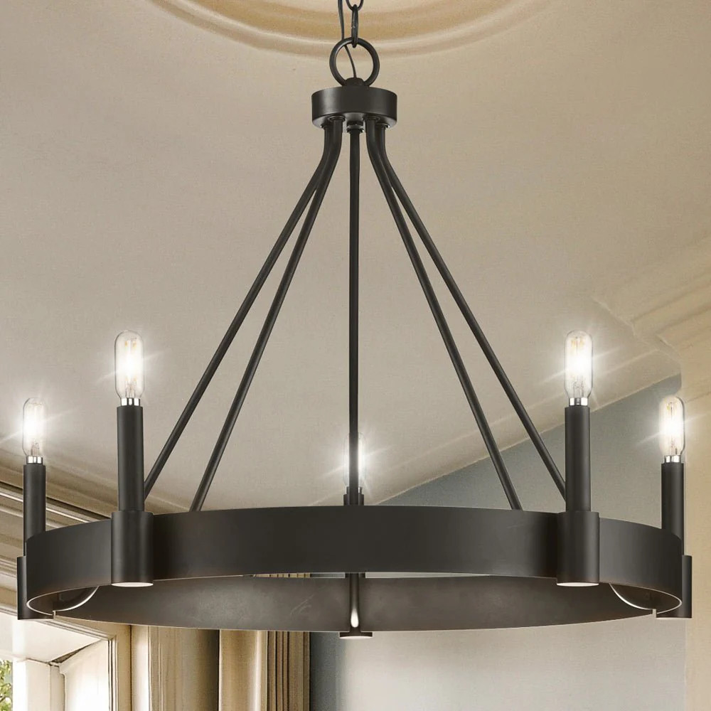 UHP4484 Modern Farmhouse Indoor Chandelier, 21''H x 26"W x 26''D, Matte Black Finish, Fremantle C... | Urban Ambiance, Inc.