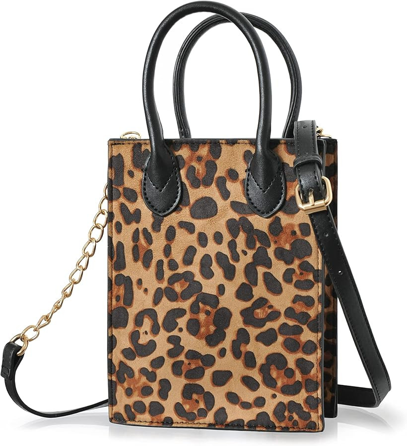 Leopard Print Shoulder Handbag Mini Tote Women Cross Body Bag Purse | Amazon (US)