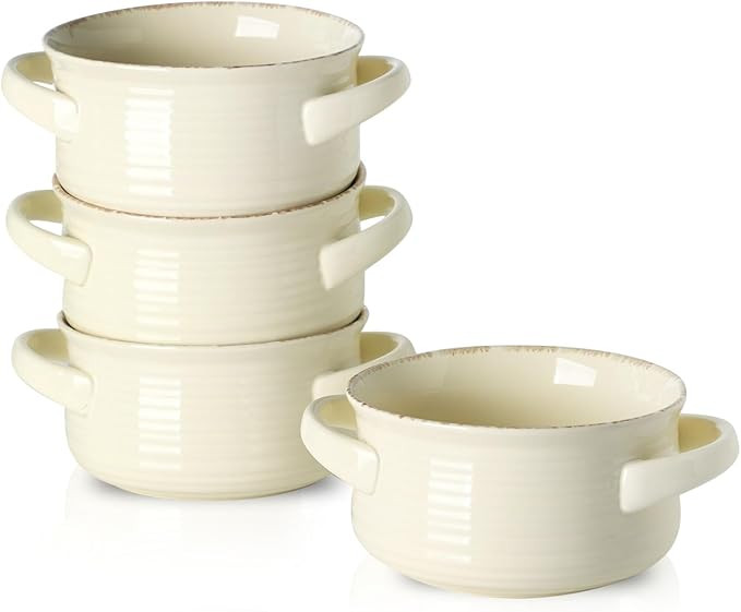 Ceramic Soup Bowls with Handles, Retro White Soup Crocks for French Onion, chowder, Cream Color S... | Amazon (US)