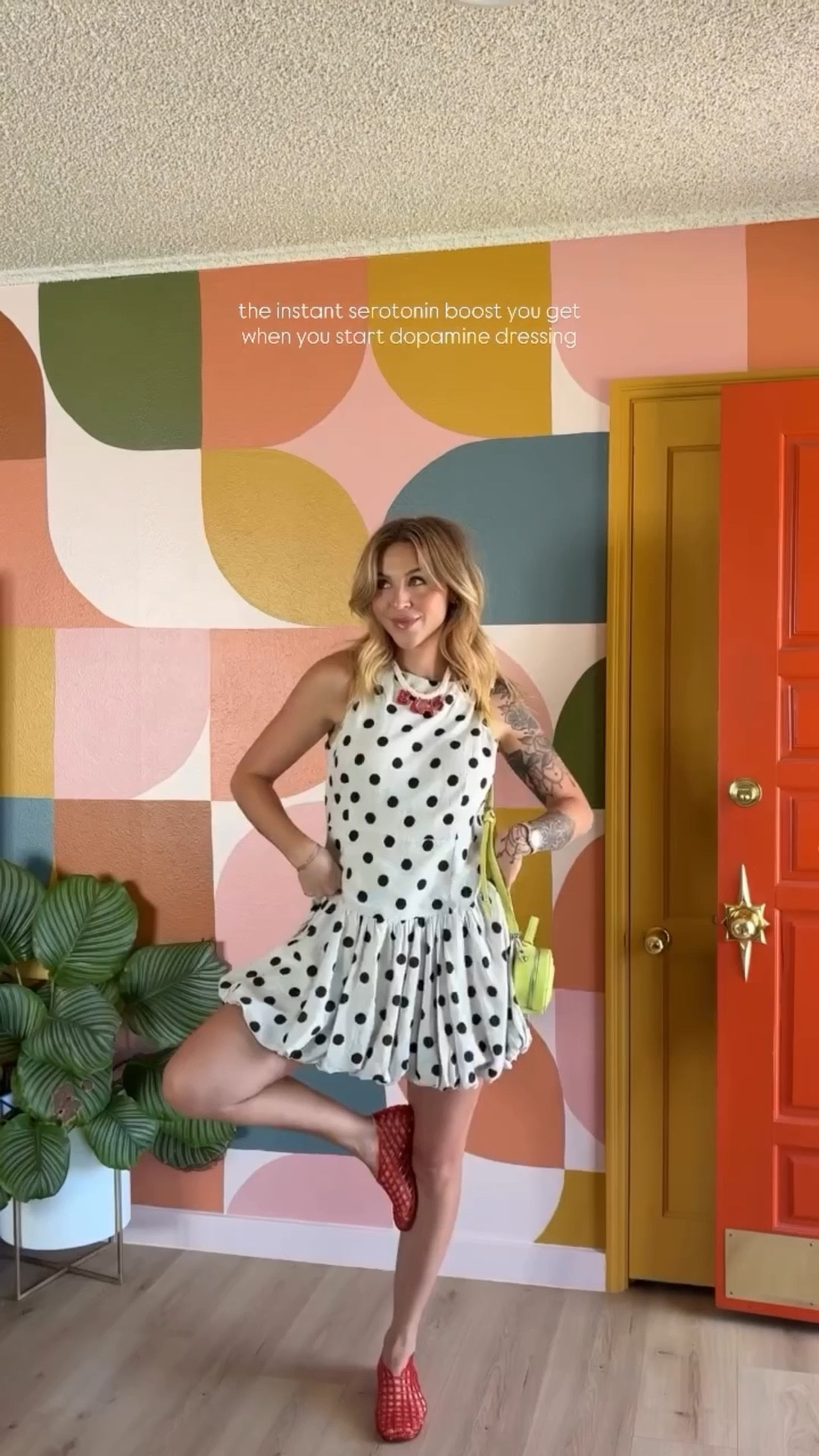 A sad beige mom? I could never 😆🤭 today’s ootd for church is from @shophenly & linked on my LTK!! These jellies are the star of the show ❤️‍🔥 & how cutie is this handmade necklace from @givehwear!! 
#colorfulhome #maximalisthome #maximaliststyle #maximalistinteriors #dopaminedressing #dopaminedecor #churchoutfit #sundayoutfit #momstyleinspo #momoutfit #summerstyleinspo