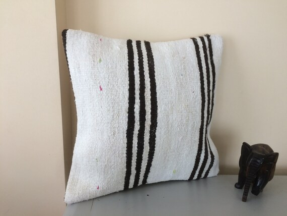 Rustic Turkish Kilim Pillow Cover -16x16 -Square Throw Pillow Cover -Black White Decor -Couch Cus... | Etsy (US)