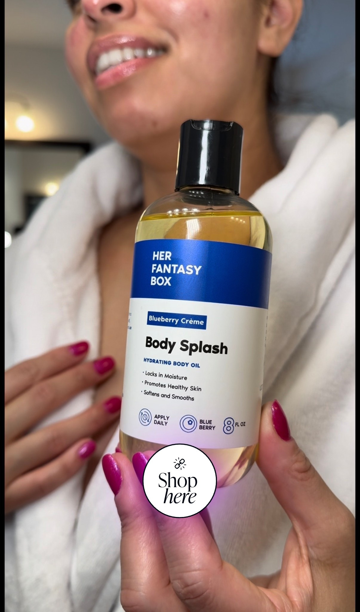HER FANTASY BOX 💙
This Blueberry Crème oil has officially become my favorite part of my body routine. Amigas, my skin feels so soft, glowy, and smells so good.

See full video on my Instagram and TikTok 

#ad #herfantasybox #bodyoil #40andfabulous #selfcaretips #latinacontentcreator 