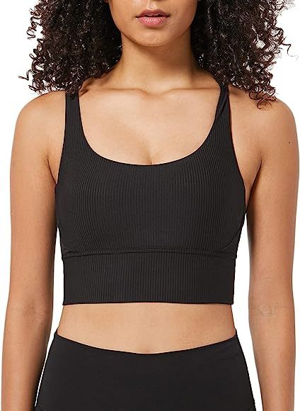 Ouber Women's Ribbed Sports Bras High Impact Strappy Back Fitness Yoga Bra | Amazon (US)