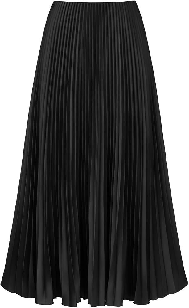 Women's Pleated Satin Long Skirt High Waisted Silk Maxi Skirts | Amazon (US)