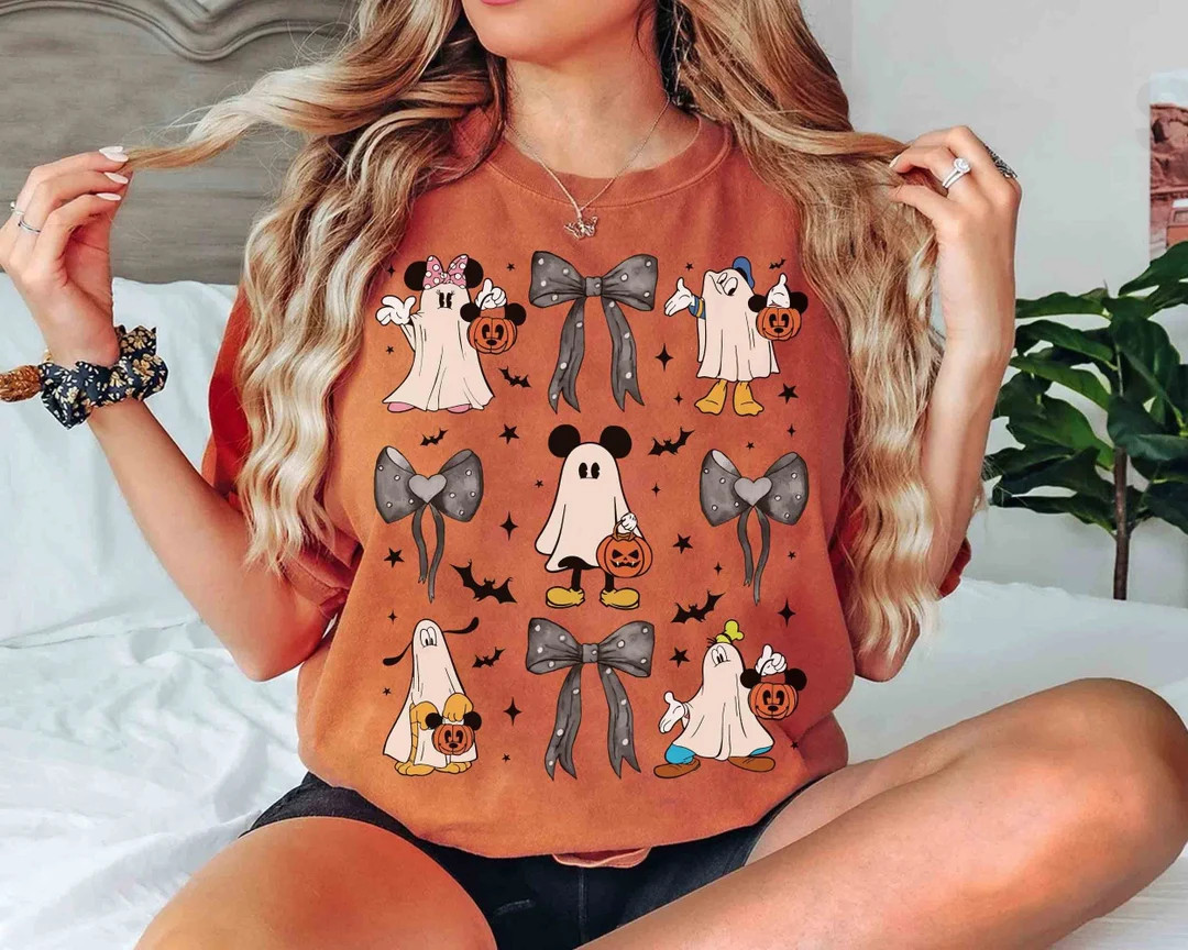 Mickey & Friends Ghost Coquette Bow Halloween T-shirt, Disney Mickey's Not so Scary Party Tee, Di... | Etsy (US)