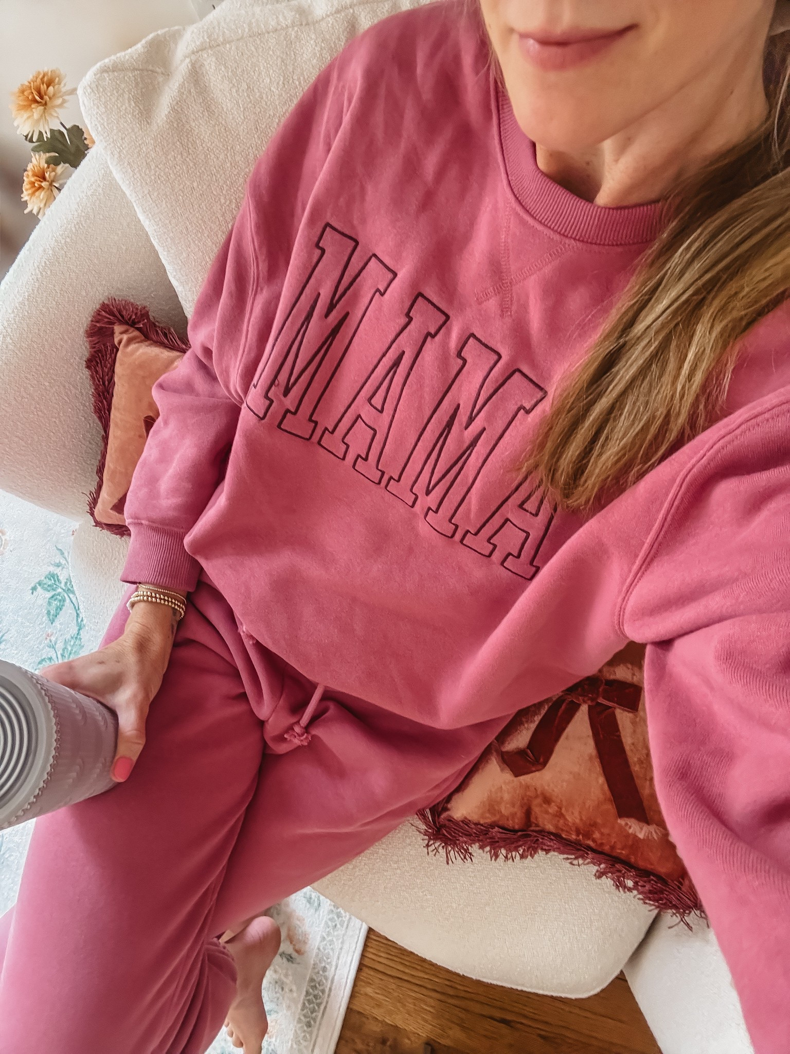 Cutest cozy mama set just in time for Mother’s Day gifting and on sale!! Comes in 3 colors. Wearing small in top and medium in bottom for a comfier fit. Matching set. Mother’s Day gift idea  

#LTKSeasonal #LTKSaleAlert #LTKGiftGuide