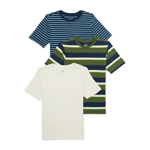 Wonder Nation Boys Short Sleeve Solid and Striped Tee, 3-Pack, Sizes 4-18 & Husky - Walmart.com | Walmart (US)