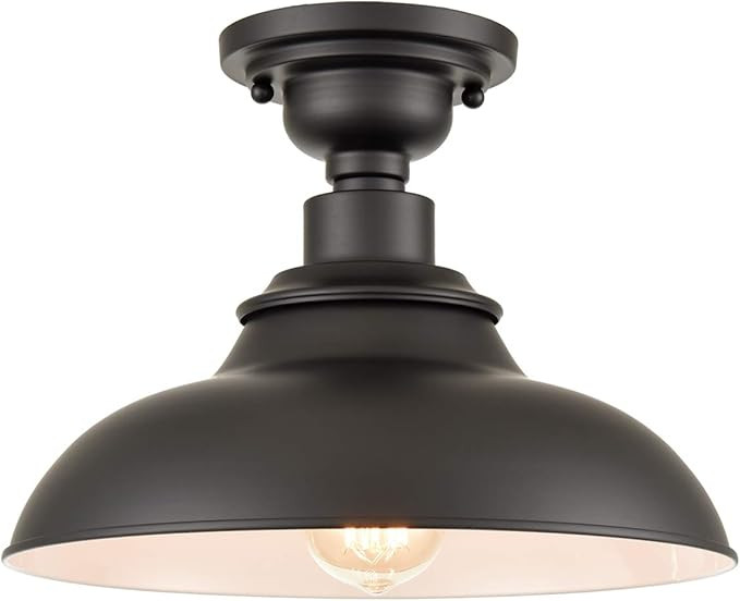 12-Inch Farmhouse Semi Flush Mount Ceiling Light Black 1-Light Industrial Barn Ceiling Light Matt... | Amazon (US)