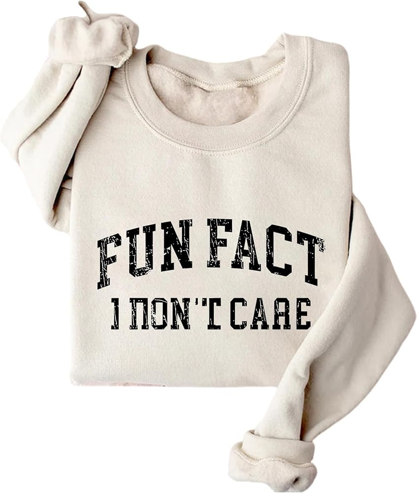 Fun Fact I Don't Care Sweatshirt for Women Funny Graphic Shirts Long Sleeve Loose Fit Pullover Cr... | Amazon (US)