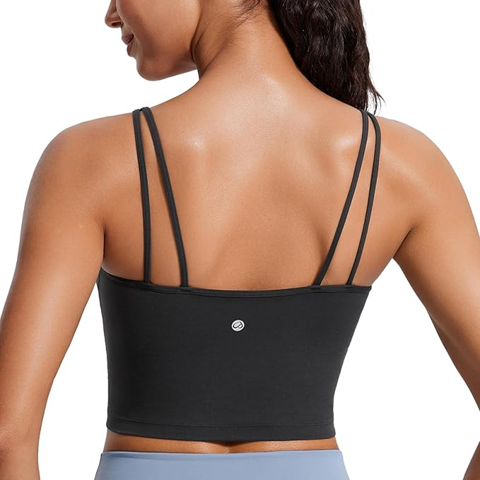 CRZ YOGA Butterluxe-Light Womens V Neck Longline Sports Bra - Spaghetti Straps Workout Crop Top P... | Amazon (US)