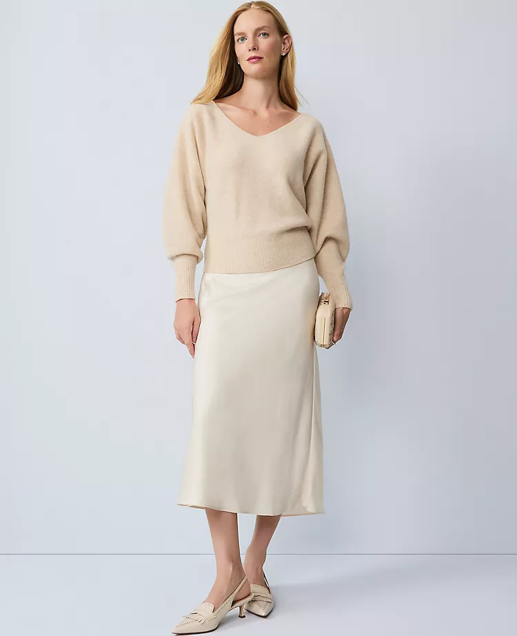 Satin Bias Midi Slip Skirt | Ann Taylor