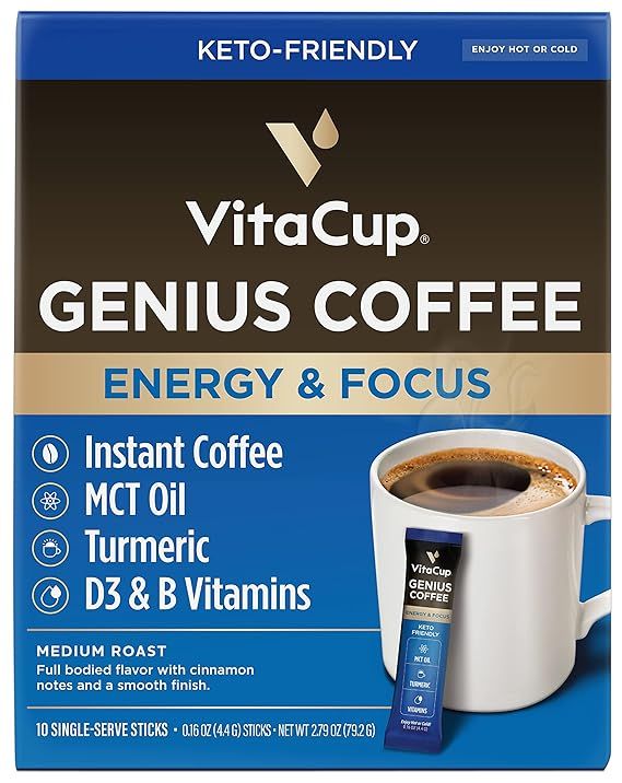 VitaCup Genius Instant Coffee Packets, Increase Energy & Focus, Keto Coffee, Serve Hot or Cold Br... | Amazon (US)