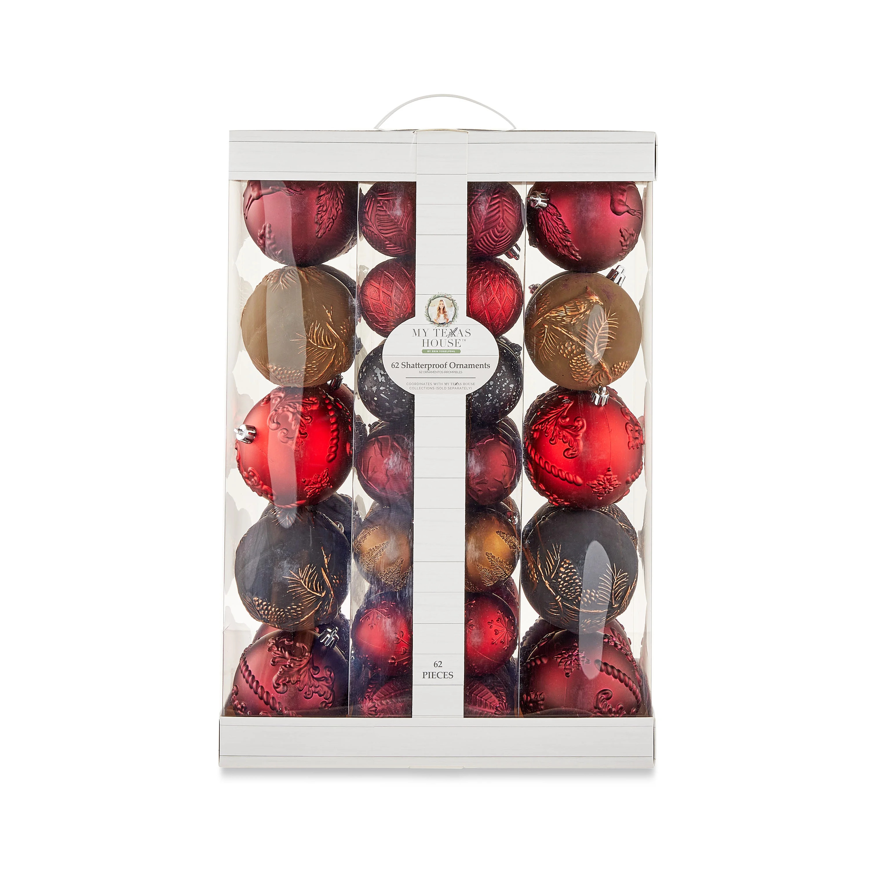 My Texas House Burgundy, Gold, Red and Brown Shatterproof Ornaments, 62 Count | Walmart (US)
