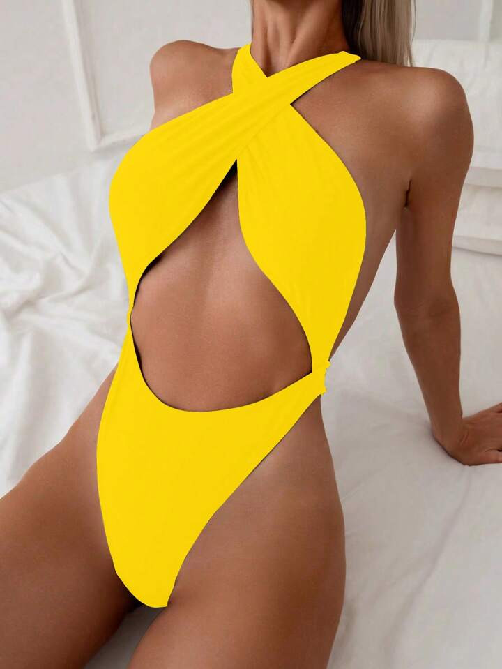 New Arrival Sexy Bodycon Halterneck Backless One-Piece Bikini For Women On Vacation | SHEIN