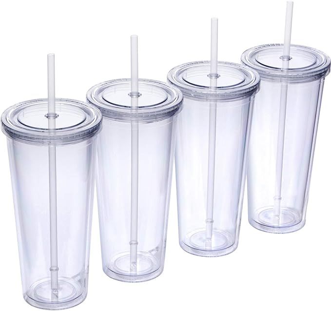 Zephyr Goods 24 oz Double Wall Plastic Tumblers with Lids and Straws | Large Classic Travel Tumbl... | Amazon (US)