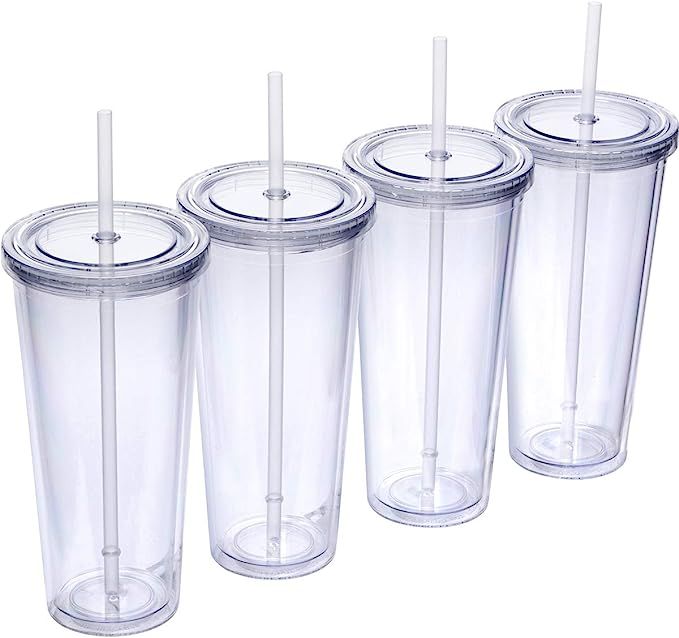 Zephyr Goods 24 oz Double Wall Plastic Tumblers with Lids and Straws | Large Classic Travel Tumbl... | Amazon (US)