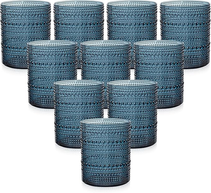 YOUBET 24PCS Plastic Hobnail Drinking Glasses - 14 Oz Blue Vintage Glasses Drinkware - Disposable... | Amazon (US)