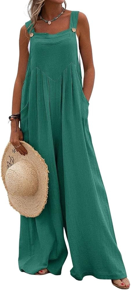 utcoco Women's Casual Baggy Sleeveless Bib Overall Adjustable Strap Wide Leg Jumpsuit Overalls wi... | Amazon (US)