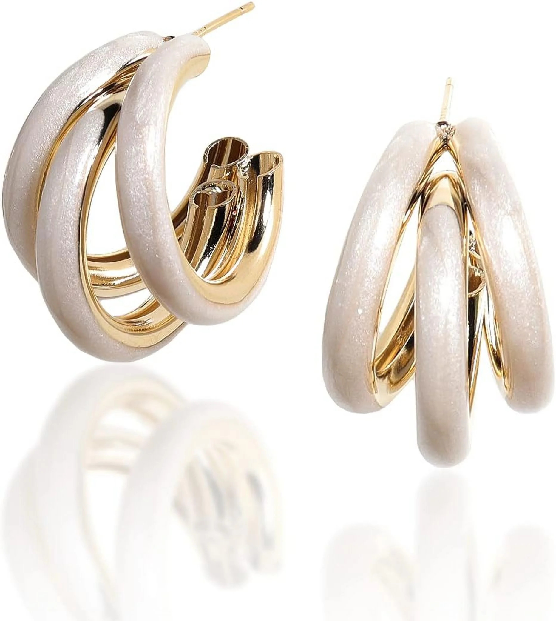 Chunky Open C Triple Hoop Statement Stud Earrings for Women - Fashion Trendy Cute Large Big Split... | Walmart (US)