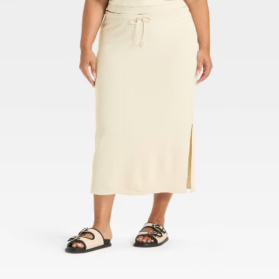 Women's Leisure Studio French Terry Midi Pencil Skirt - Universal Thread™ Tan 4X | Target