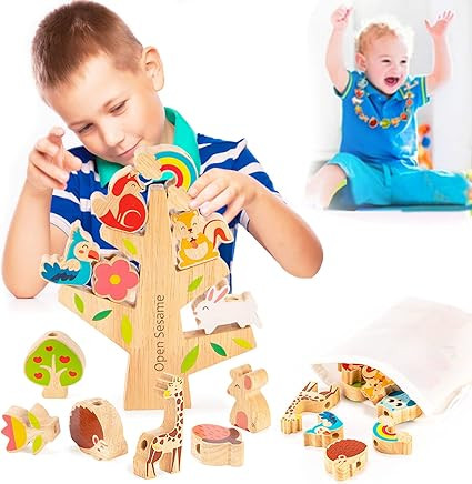 SUPPAS ONOW Wooden Animals Stacking Toys,Wooden Lacing Beads Preschool Toy,Wooden Blocks Stacking... | Amazon (US)
