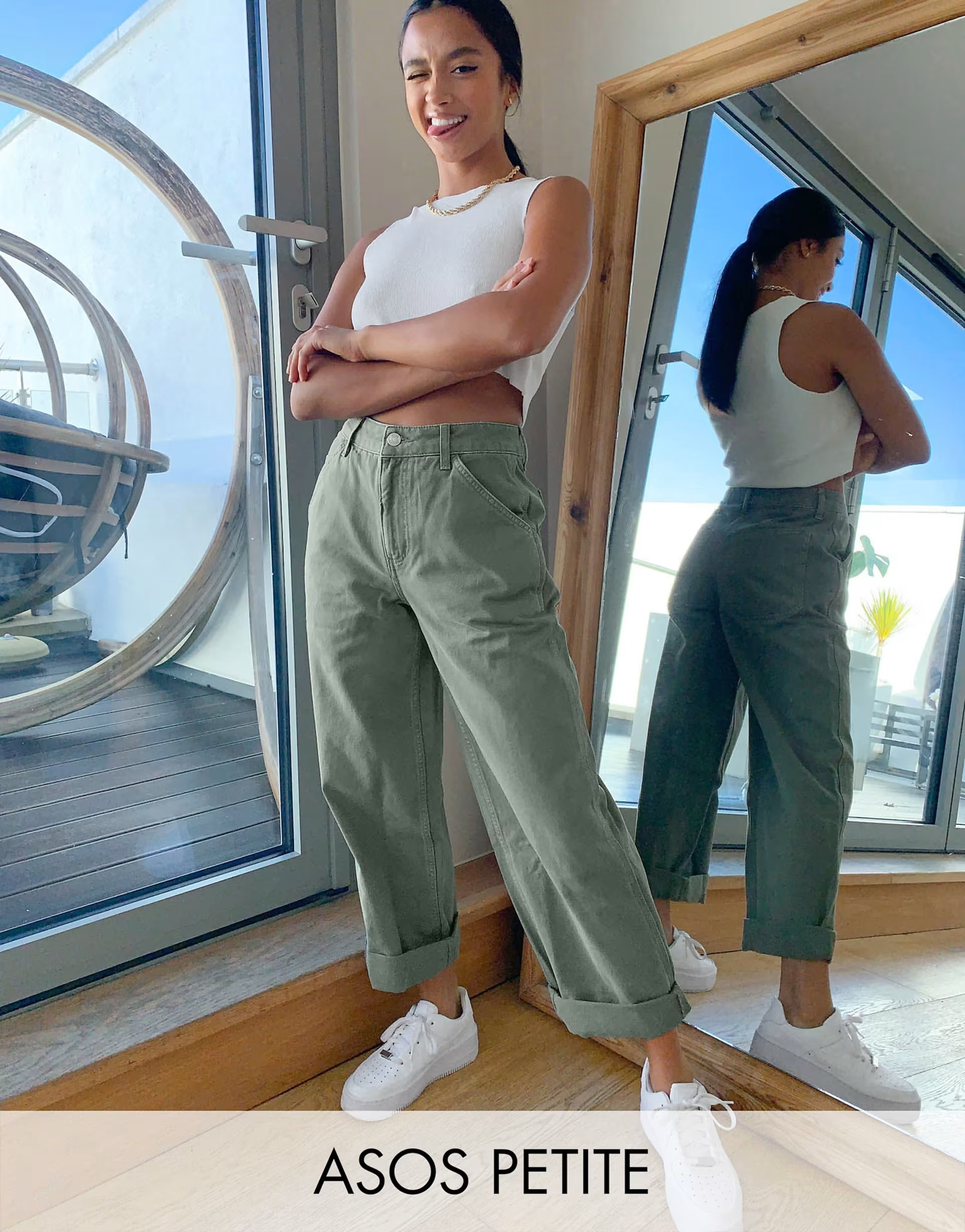 ASOS DESIGN Petite slouchy chino pants in khaki | ASOS | ASOS (Global)