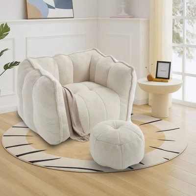 Modern style frameless bean bag sofa chair beanbag chair set bean bag couch bean bag lounger with a ottoman and chenille fabric, high resilience foam | Wayfair North America