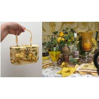 Tuscan Table Settings - Vintage 1960S Annie Laurie Yellow Floral Decoupage Large Wooden Handbag | Etsy (US)