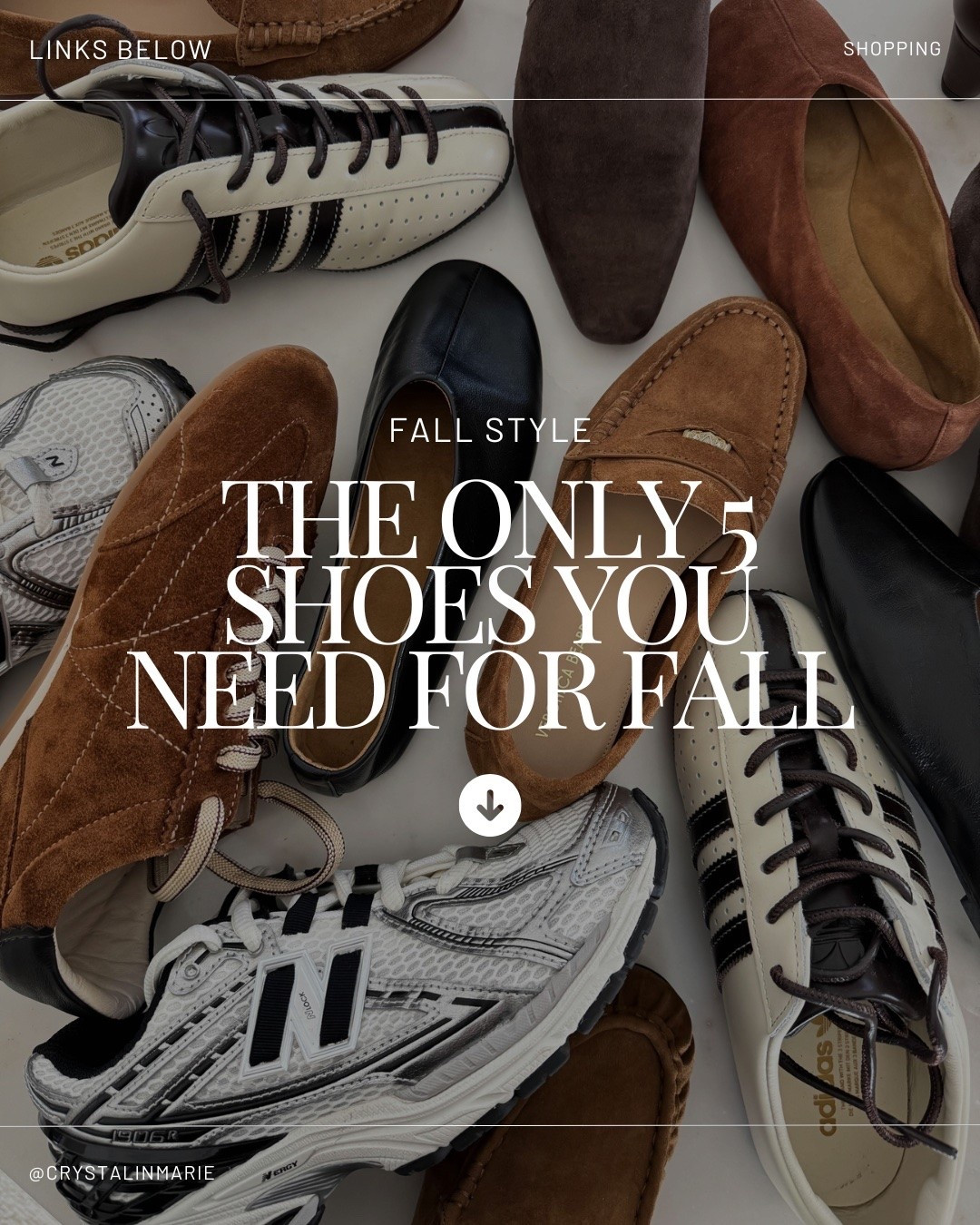 The only 5 styles of shoes you need for fall:

1. Loafers
2. Ballet flats
3. Lifestyle sneaker
4. Athletic sneaker
5. Ankle bootie 
Bonus. 6. Knee-high boot

Favorites below.