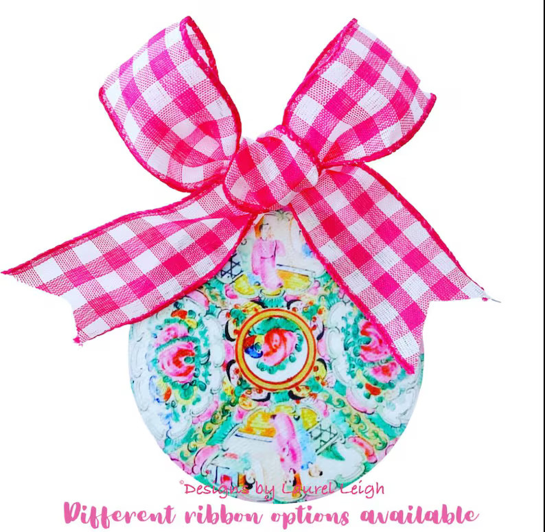 Rose Medallion Christmas Ornament | Handmade, Chinoiserie, Designs by Laurel Leigh, Colorful, Pin... | Etsy (US)