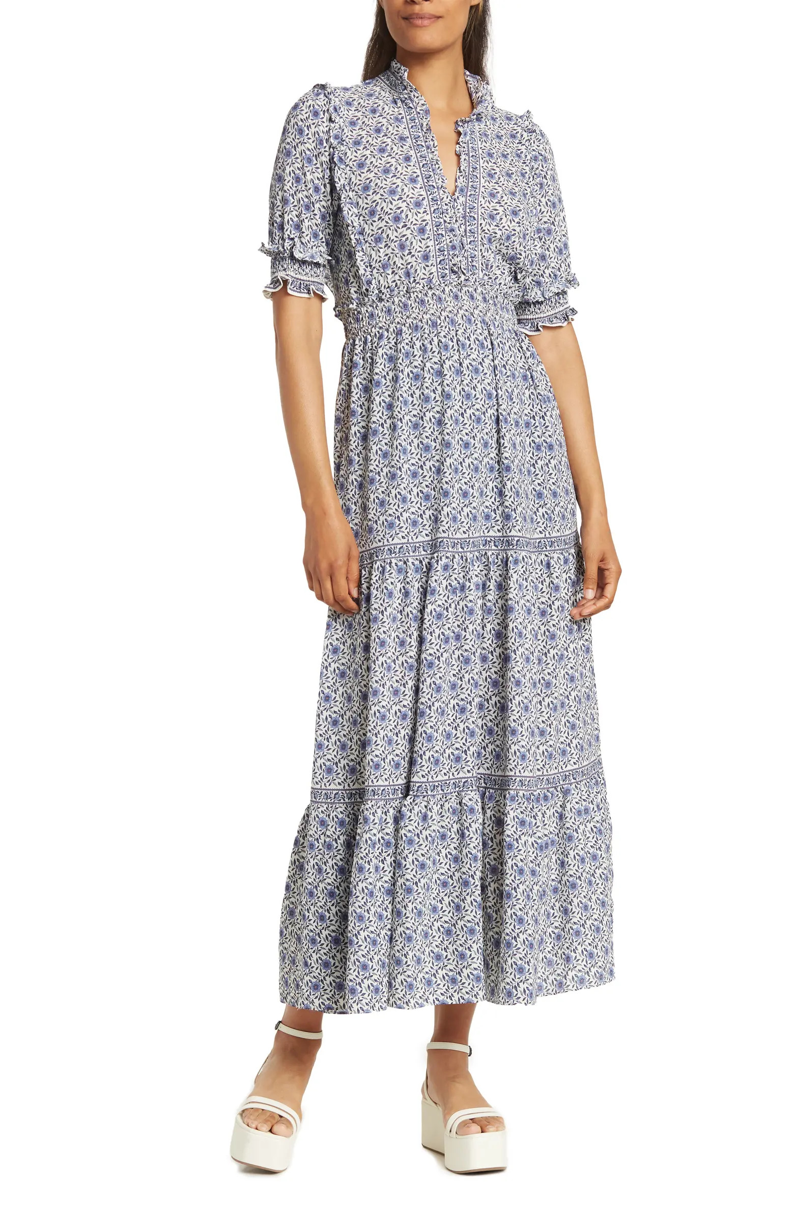 MAXSTUDIO MAX STUDIO Ruffle Collar Print Tiered Maxi Dress | Nordstromrack | Nordstrom Rack