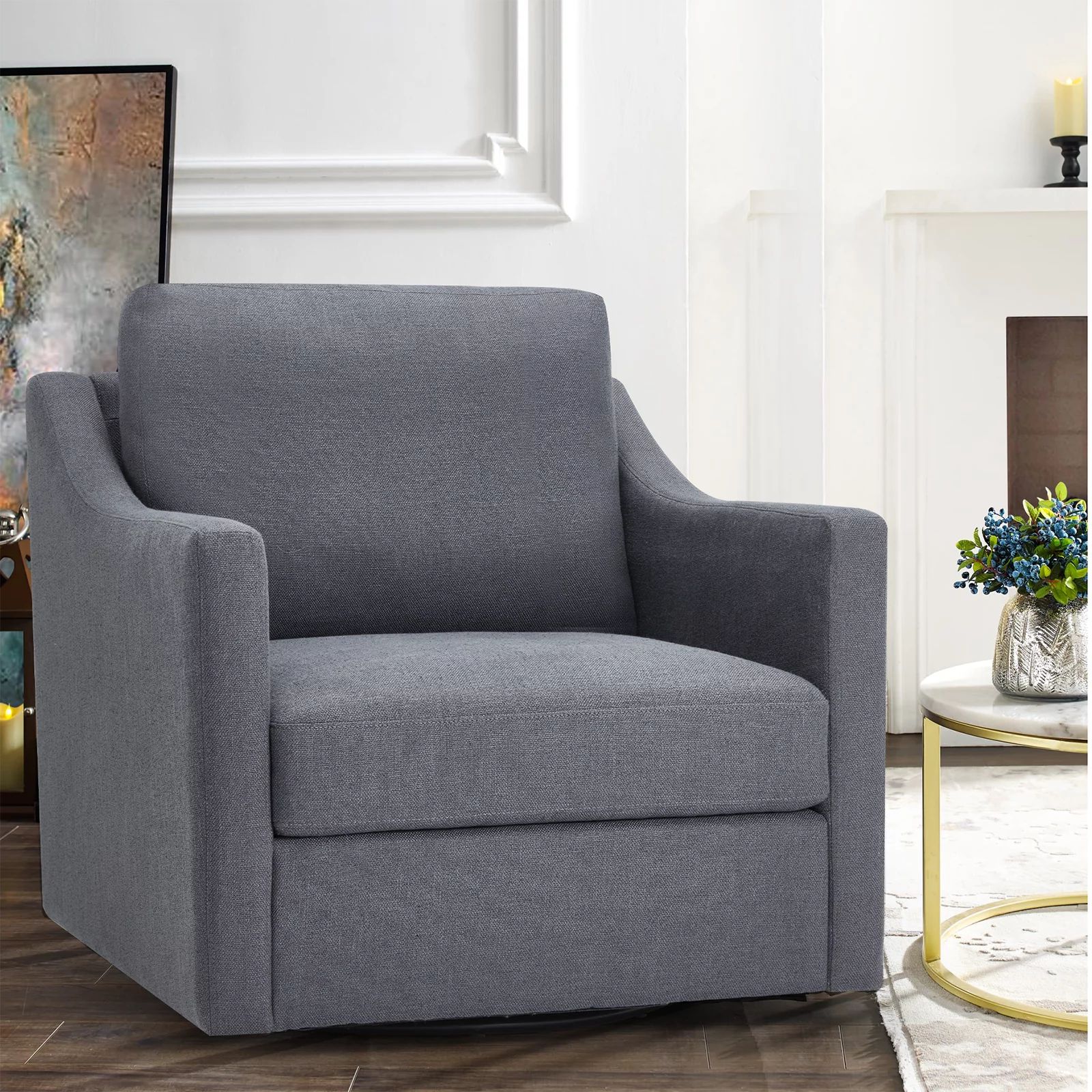 Homrest Swivel Accent Chair,Linen Fabric Armchair w/Removable Cover for  living room,Grey - Walma... | Walmart (US)