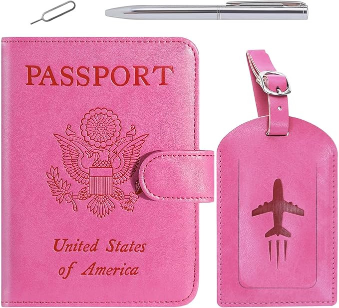 Passport Holder With Luggage Tag Cover Wallet RFID Blocking Leather Case Travel Essentials Access... | Amazon (US)