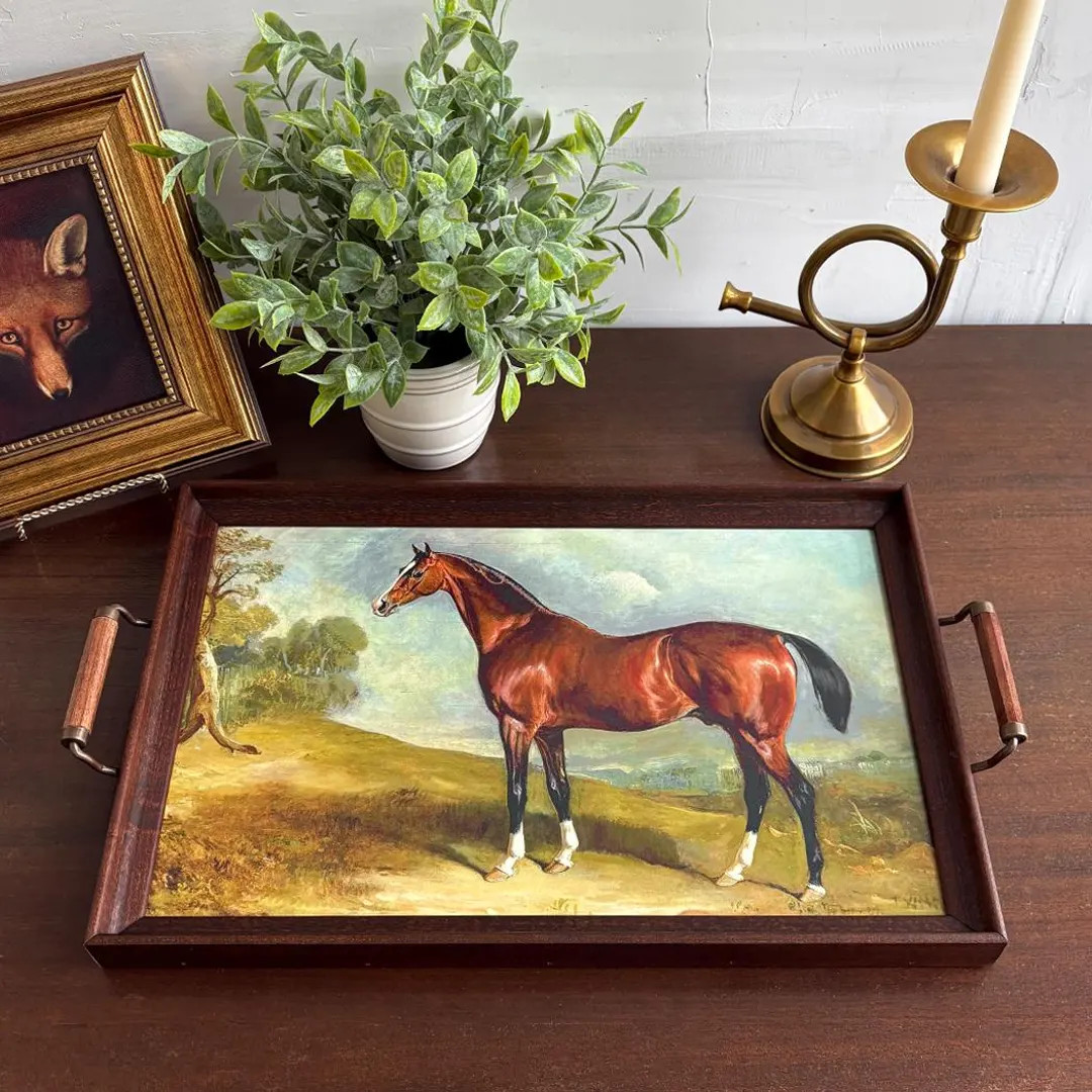 Handmade Equestrian Wood Tray With Wood and Antiqued Brass Handles, Equestrian Decor, Horse Tray,... | Etsy (US)