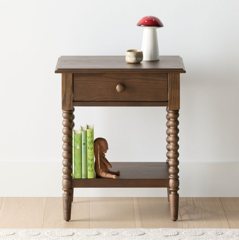 Jenny Lind 21"" Deep Brown Wood Spindle Kids Nightstand with Drawer | Crate & Barrel